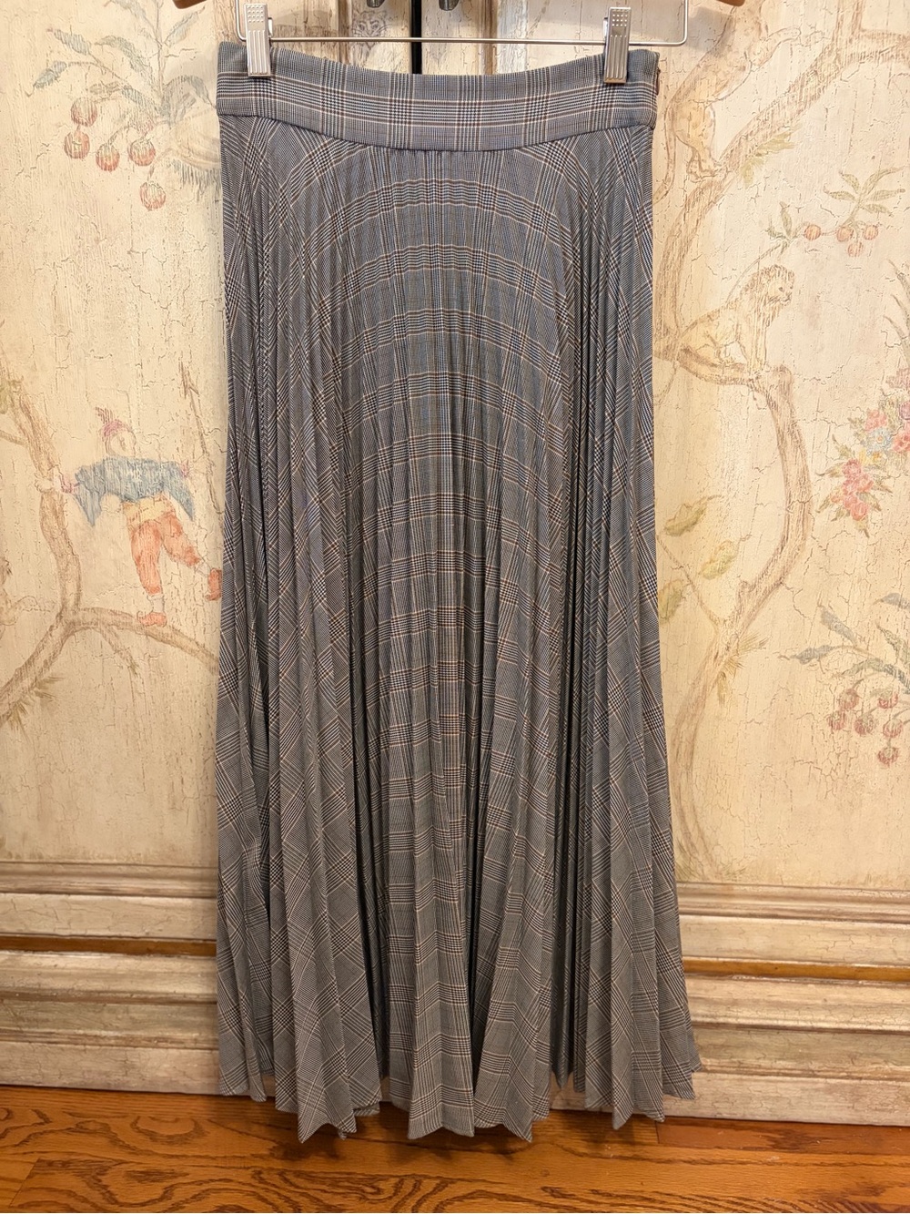 Zara Brown/Black Plaid Pleated Maxi Skirt